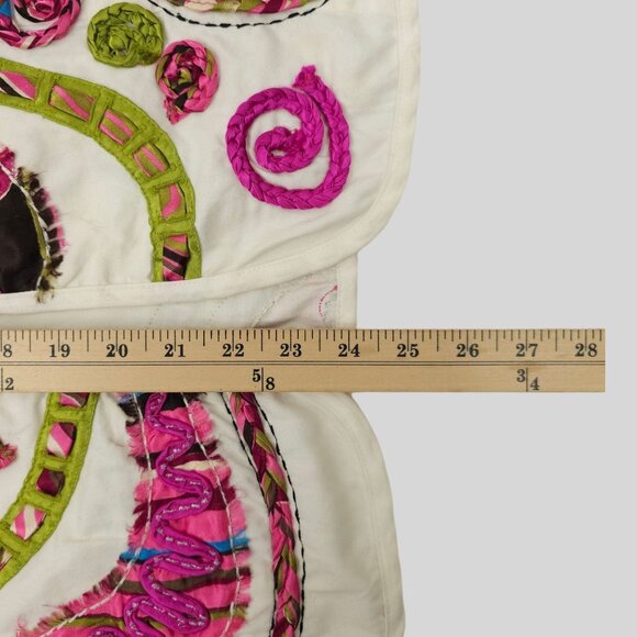 Bleu Bayou Open Front Jacket Size 1X Artsy Colorful 3/4 Sleeve Ribbon Applique - Picture 6 of 16